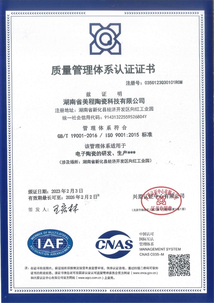 China Hunan Meicheng Ceramic Technology Co., Ltd. certification